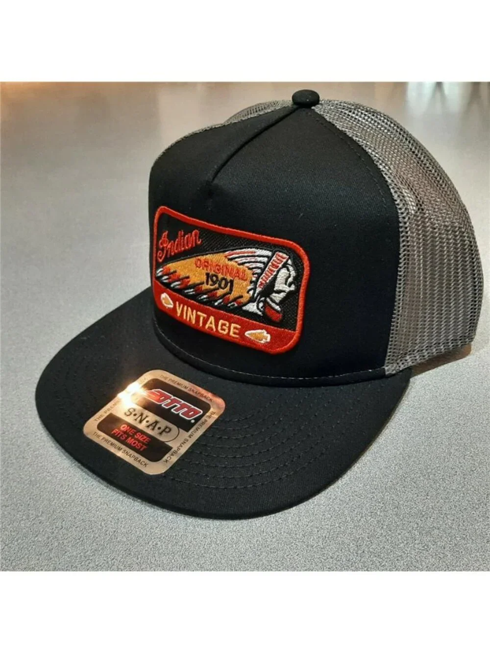 Retro Indian Motorcycle Trucker Hat Vintage Biker Patch OTTO Snapback Cap 80s